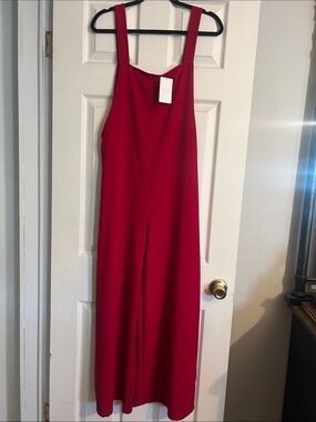 Sleeveless Red Wide-Leg Jumpsuit with Square Neck